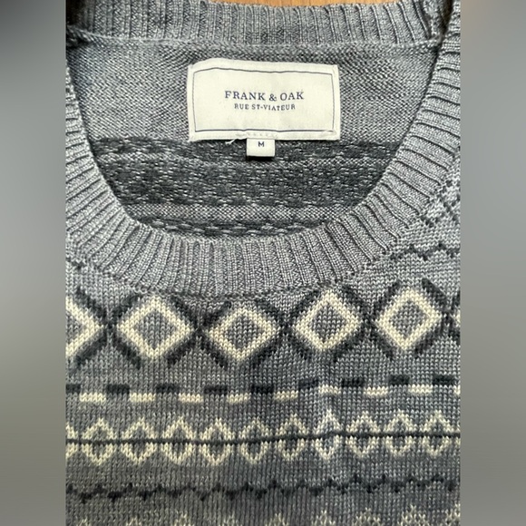 Frank & Oak sweater mens M fair isle wool blend grey outdoor ski lodge costal - Picture 4 of 9